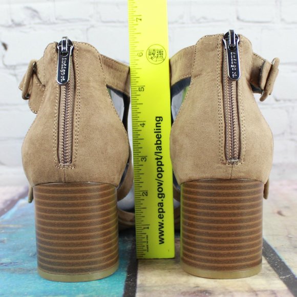 Indigo Rd. Mandi Brown Faux Suede Buckle Back Zipper Heel Sandals Size 8 - Picture 7 of 9
